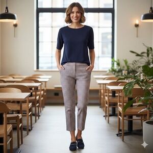 Boden Albemarle Cropped Pants Plaid Women Size 6 Navy Pink White Cotton Preppy